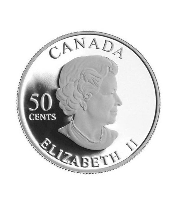 Moneda de plata 50 Centavos Canada 2005 Flor Rosa Dorada.  - 4