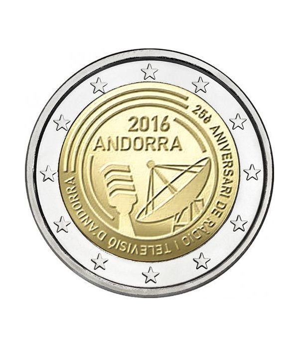 moneda conmemorativa 2 euros Andorra 2016 Radio y Televisión. BU