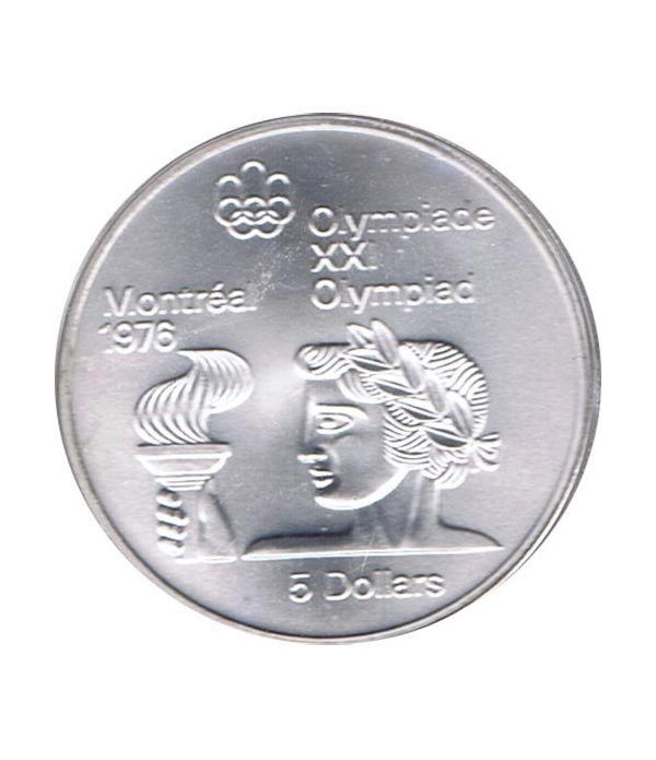 Moneda de plata 5$ Canada 1974 Montreal 1976. Antorcha.  - 2
