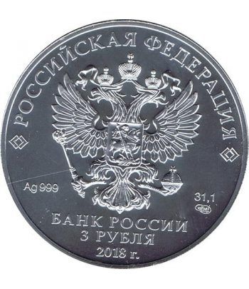 Moneda onza de plata 3 Rublos Rusia 2018 Copa Mundial Futbol.