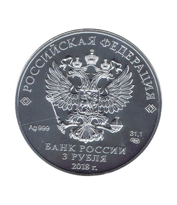 Moneda onza de plata 3 Rublos Rusia 2018 Copa Mundial Futbol.  - 4