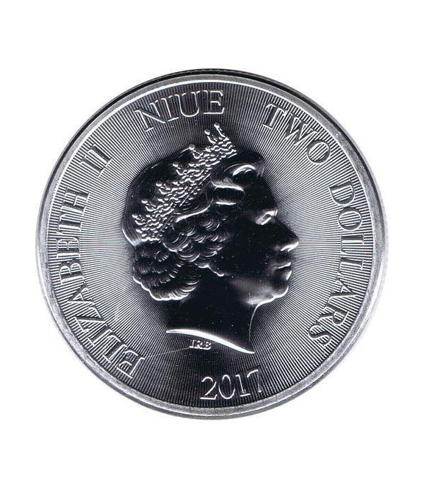 Moneda onza de plata 2$ Niue Panda Chino 2017.  - 3