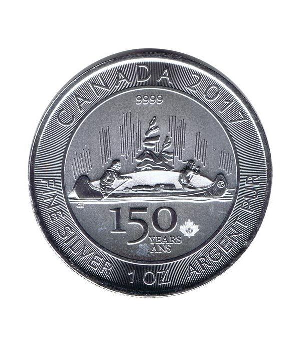 Moneda onza de plata 5$ Canada 150 Aniversario Canoa 2017  - 2