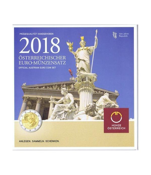 Cartera oficial euroset Austria 2018 incluye 2€ Centenario.