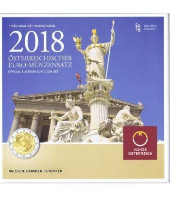 Cartera oficial euroset Austria 2018 incluye 2€ Centenario.