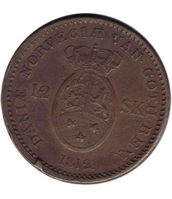 Dinamarca moneda 12 Skilling 1812 Frederick VI. Cobre.