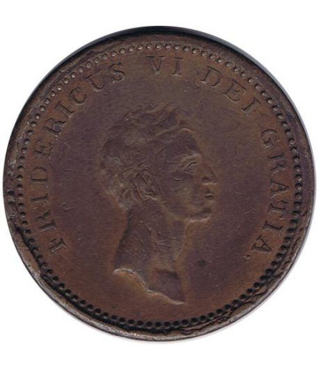 Dinamarca moneda 12 Skilling 1812 Frederick VI. Cobre.