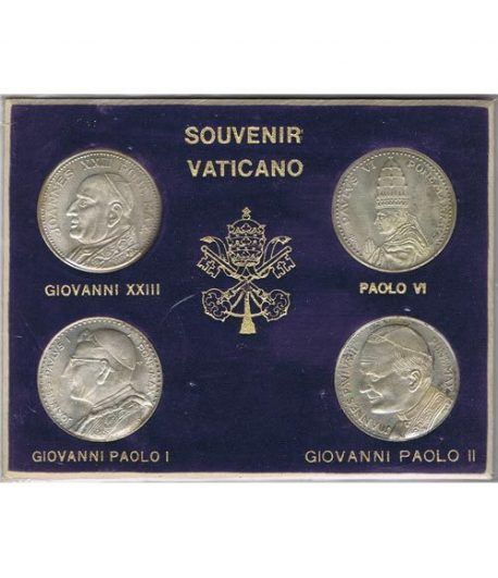 Medallas 4 Papas Souvenir Vaticano en estuche.