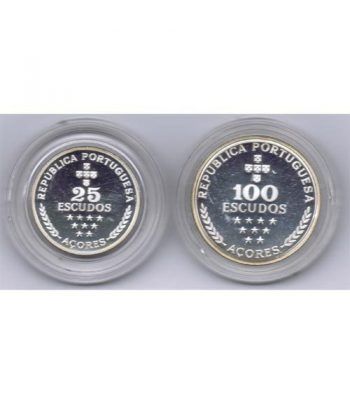 Monedas de plata 100 y 25 Escudos Azores Portugal 1980.