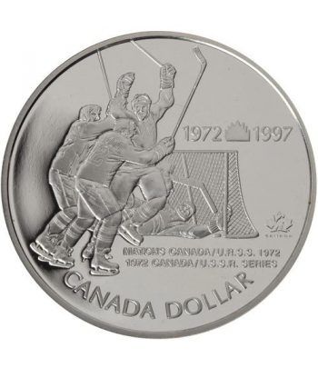 Moneda de plata 1 Dollar Canada 1997 Hockey. Proof.