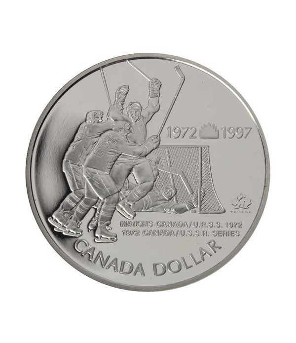 Moneda de plata 1 Dollar Canada 1997 Hockey. Proof.