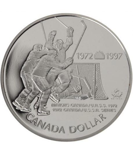 Moneda de plata 1 Dollar Canada 1997 Hockey. Proof.