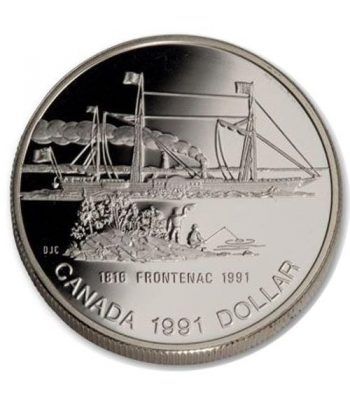 Moneda de plata 1 Dollar Canada 1991 Barco Frontenac. Proof.