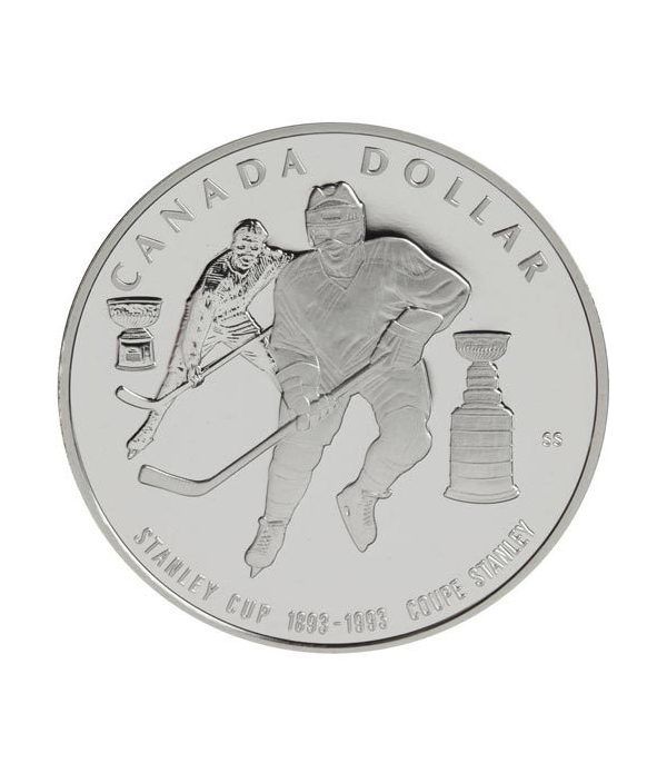 Moneda de plata 1 Dollar Canada 1993 Hockey. Proof.  - 4