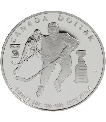 Moneda de plata 1 Dollar Canada 1993 Hockey. Proof.