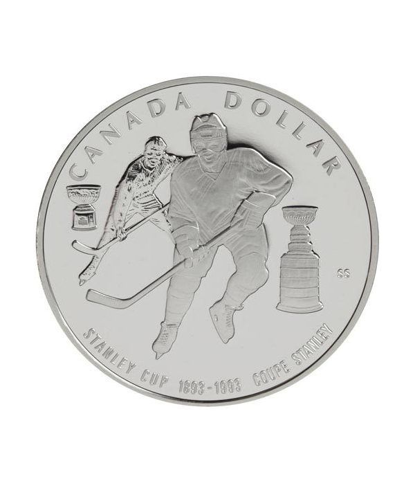 Moneda de plata 1 Dollar Canada 1993 Hockey. Proof.