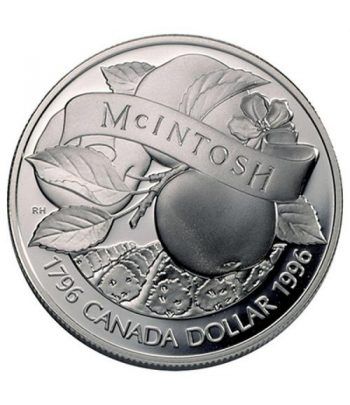 Moneda de plata 1 Dollar Canada 1996 Manzana McIntosh. Proof.