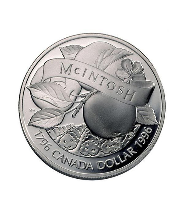 Moneda de plata 1 Dollar Canada 1996 Manzana McIntosh. Proof.