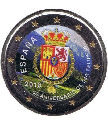 moneda conmemorativa 2 euros España 2018 50 años Felipe VI Color