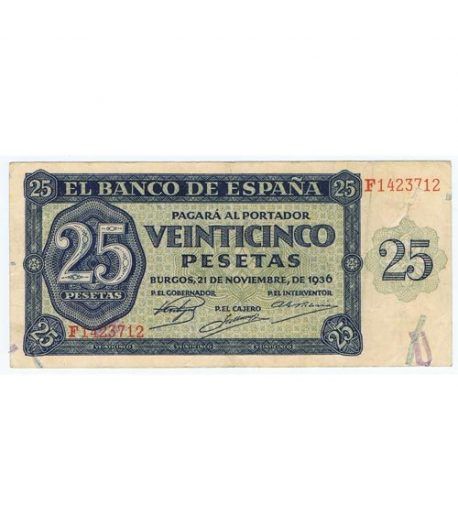(1936/11/21) Burgos. 25 Pesetas. MBC. Serie F1423712