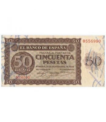 (1936/11/21) Burgos. 50 Pesetas. MBC. Serie O556990  - 1