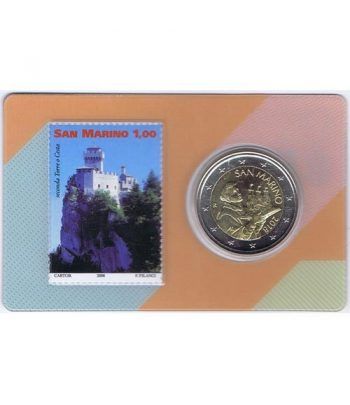 Cartera oficial euroset San Marino 2018. Moneda 2 euros y sello.  - 1