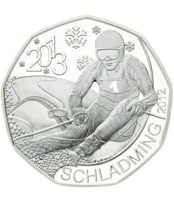 moneda Austria 5 Euros 2012 (nueve esquinas) Esqui 2013. Plata.