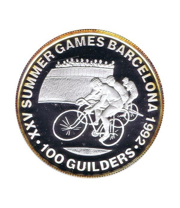 Moneda de plata 100 Guilders Suriname 1992 Ciclismo Barcelona 92  - 2