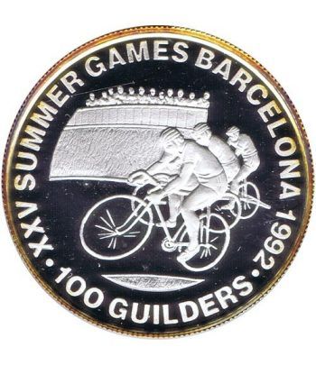 Moneda de plata 100 Guilders Suriname 1992 Ciclismo Barcelona 92  - 1
