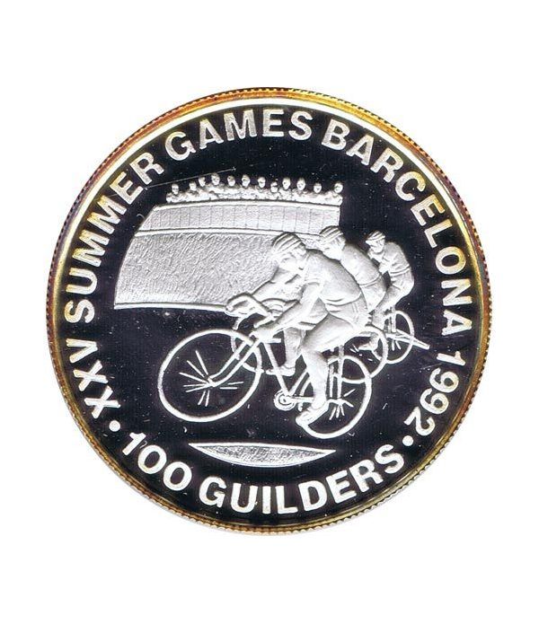 Moneda de plata 100 Guilders Suriname 1992 Ciclismo Barcelona 92