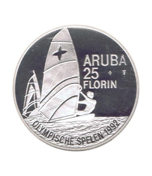 Moneda de plata 25 Florin Aruba 1992 Windsurf Barcelona 92  - 2