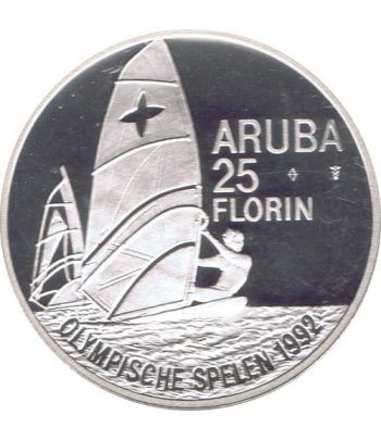 Moneda de plata 25 Florin Aruba 1992 Windsurf Barcelona 92  - 1