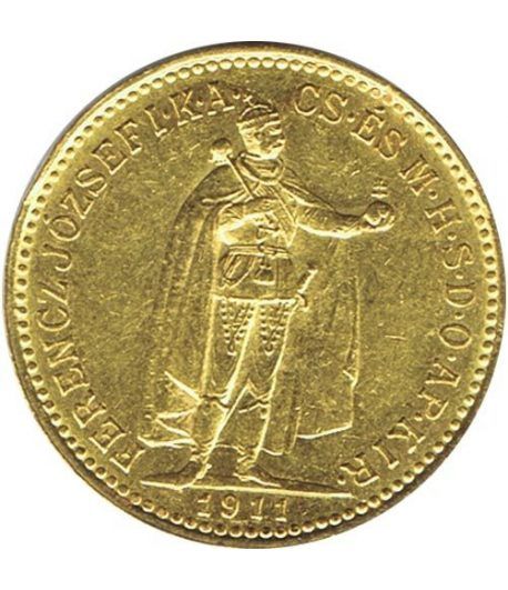 Moneda de oro 10 coronas 1911 Hungria.