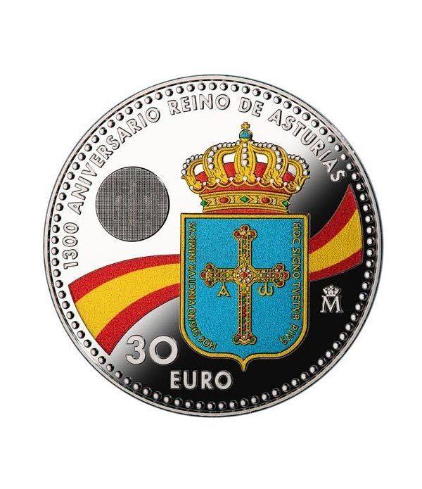 Moneda conmemorativa 30 Euros 2018 Reino de Asturias color.