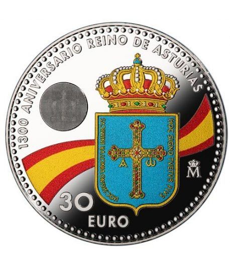 Moneda conmemorativa 30 Euros 2018 Reino de Asturias color.