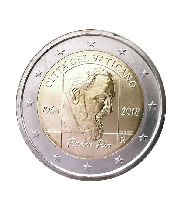 moneda conmemorativa 2 euros Vaticano 2018 Padre Pío.  - 2