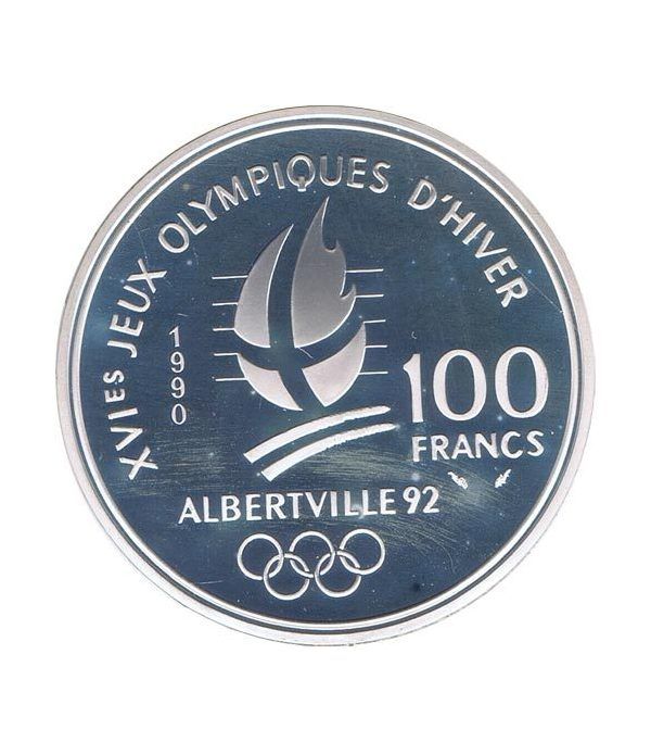 Moneda de plata 100 Francos Francia 1991 Albertville'92 Patinaje  - 4