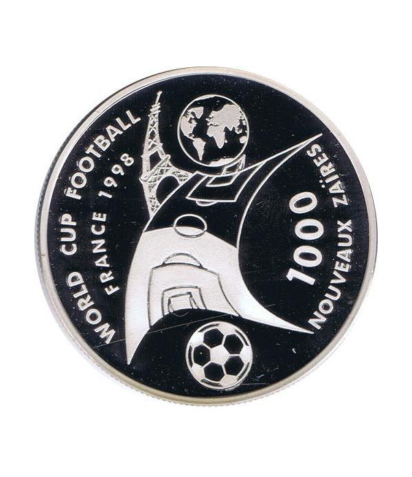 Moneda de plata 1000 Nuevos Zaires Zaire 1997. Mundial 98  - 2