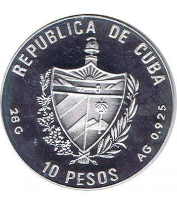 Moneda de plata 10 pesos Cuba 1990. Barcelona 1992 Salto.