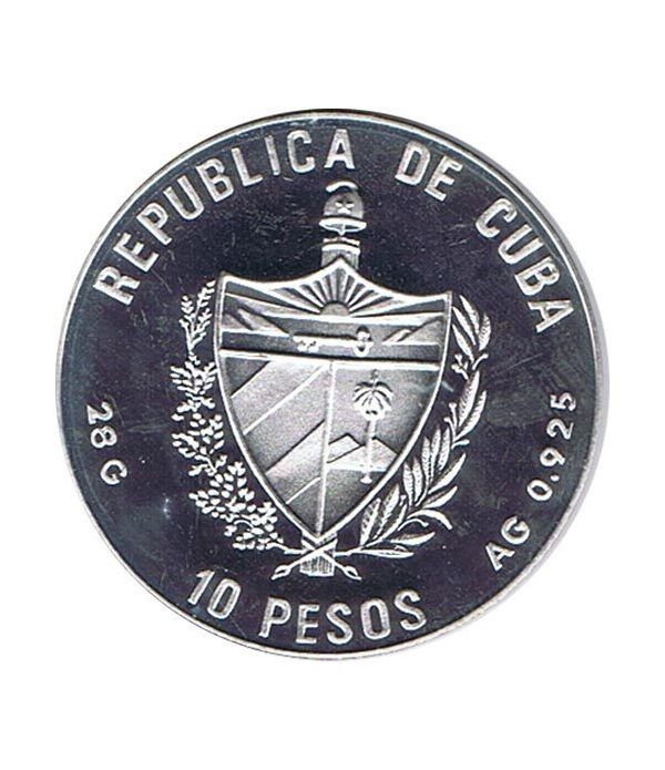 Moneda de plata 10 pesos Cuba 1990. Barcelona 1992 Salto.  - 4