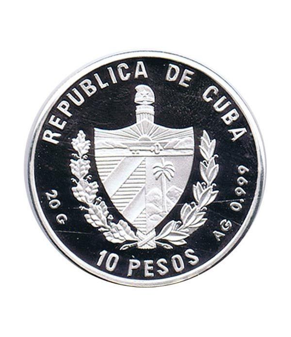 Moneda de plata 10 pesos Cuba 1996 Mundial Francia 1998  - 2