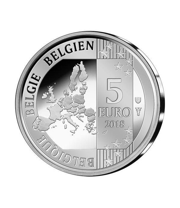 moneda Belgica 5 Euros 2018 Los Pitufos color. Estuche.