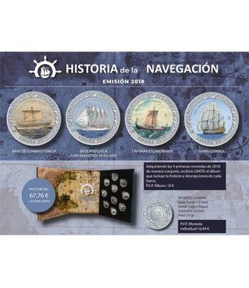 Monedas 2018 Historia de la Navegación I. 4 monedas con estuche