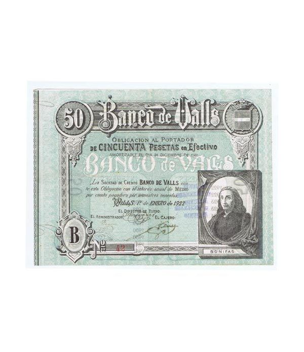 Banco de Valls 50 pesetas 1922. Serie B 42.