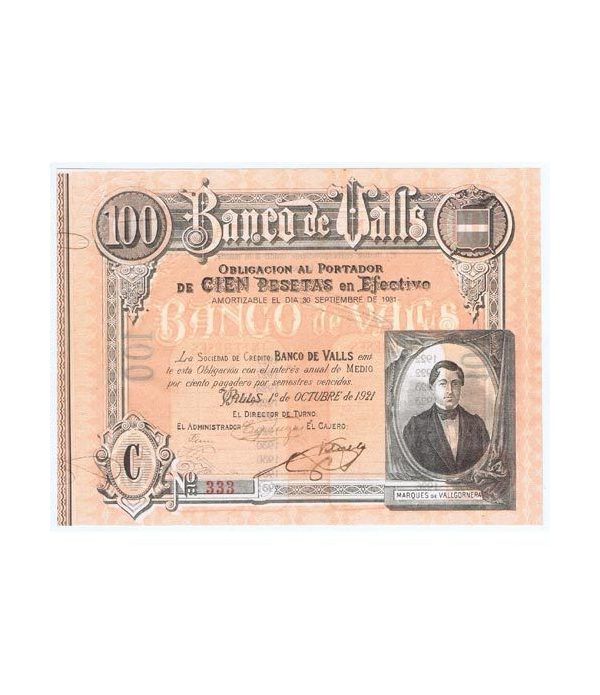 Banco de Valls 100 pesetas 1921. Serie C 333