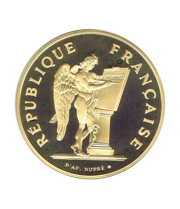 Moneda de oro 100 francos Francia 1989 Derechos del Hombre