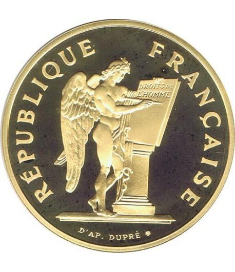 Moneda de oro 100 francos Francia 1989 Derechos del Hombre
