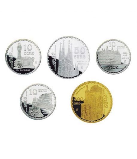 Monedas 2002 Gaudí. Colección completa. Oro y Plata.