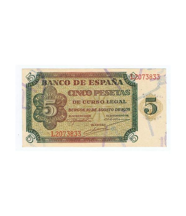 (1938/08/10) Burgos. 5 Pesetas. SC. Serie L2073833