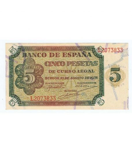 (1938/08/10) Burgos. 5 Pesetas. SC. Serie L2073833